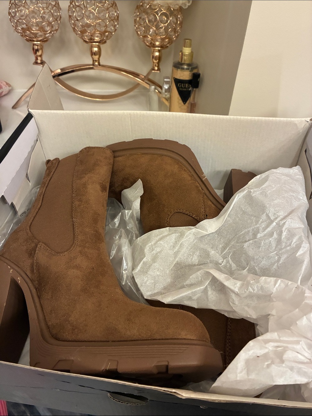 Nine West Brown Suede Platform Chelsea Booties